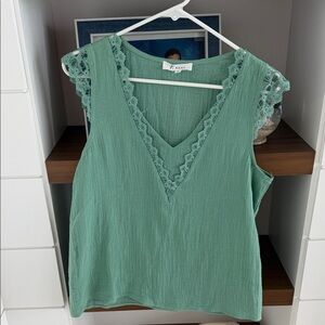 Kilky Teal Sleeveless Top with Lace Detail
